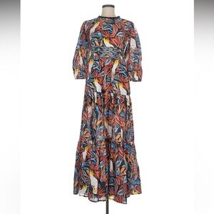 NEW Connor & Blake Lea Printed Cotton Maxi Dress Medium Cockatoo Bird boho